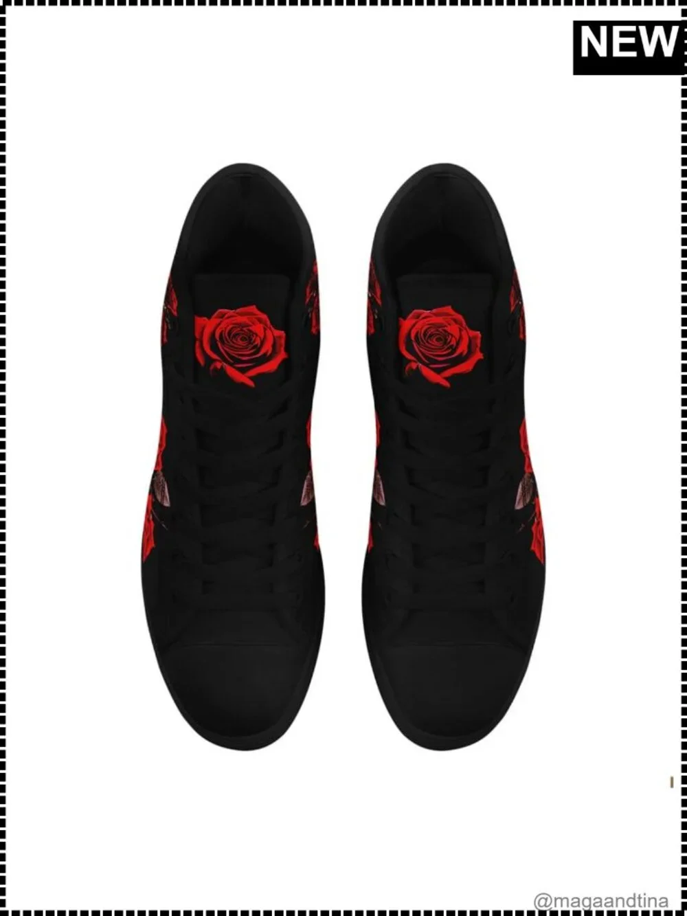Skull High Top Canvas Sneakers Lace Up Gothic Fashion Athletic Shoes